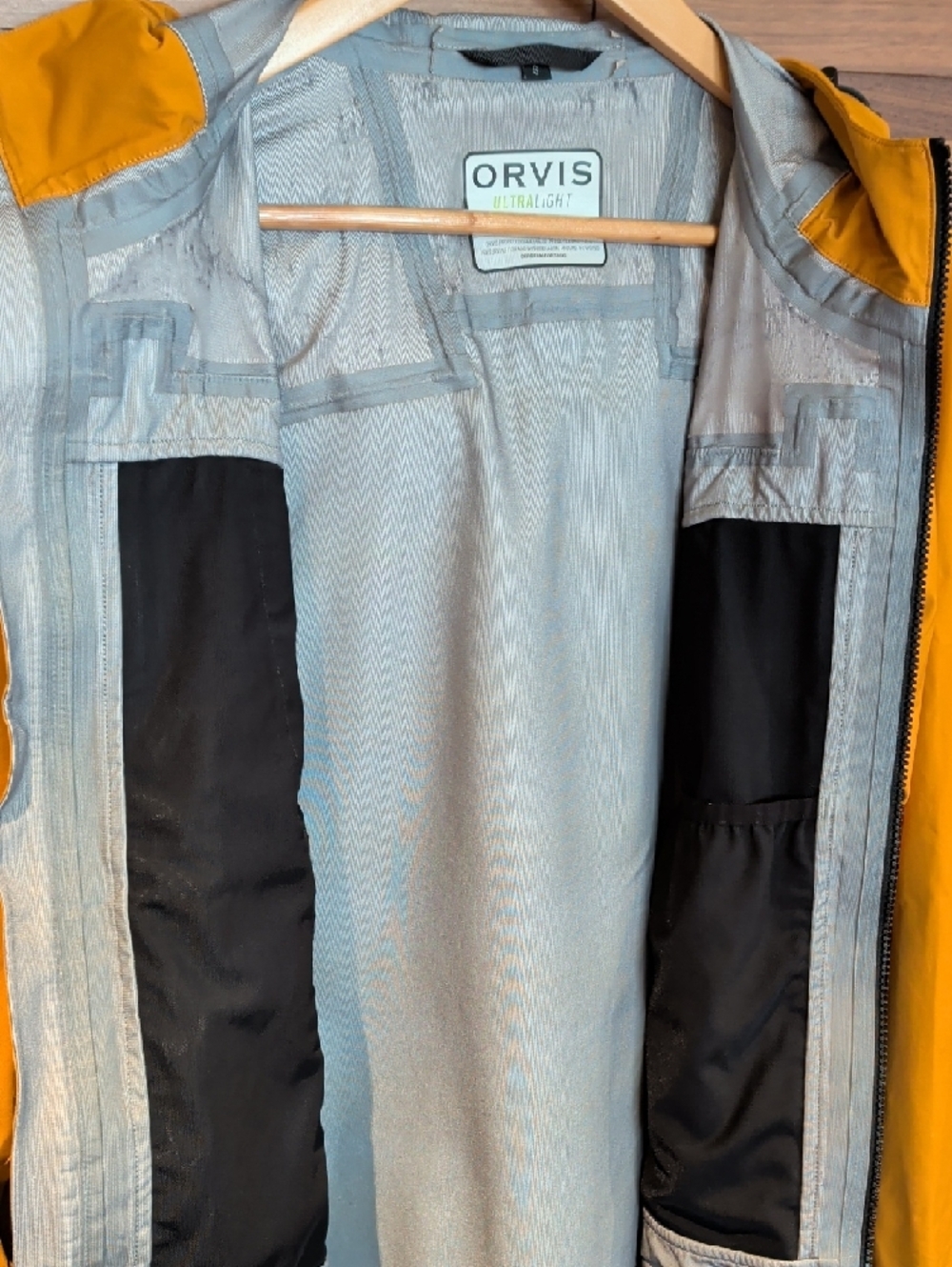 Orvis Women's Small Yellow and Gray Hooded Rain Jacket - Picture 4 of 6